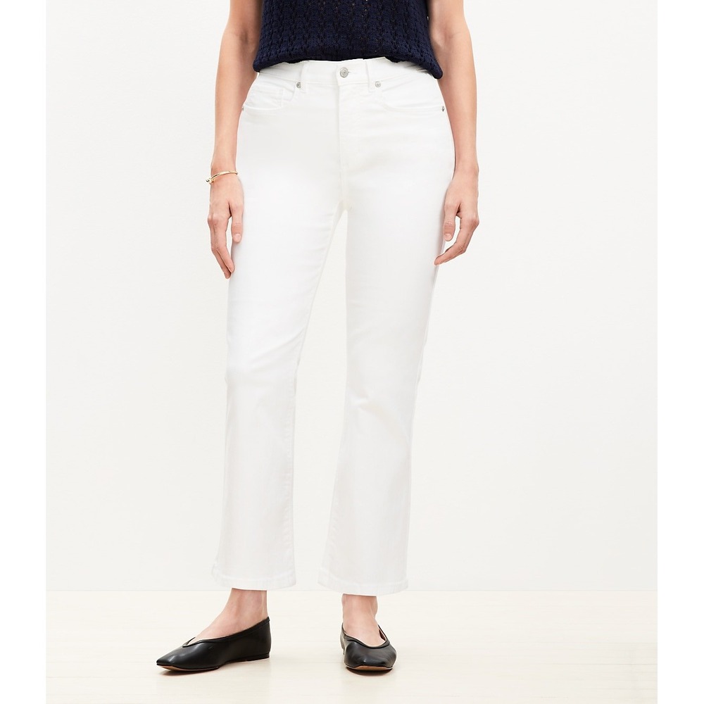 Loft The Kick Crop High Rise White Flare Jeans Size 4 27